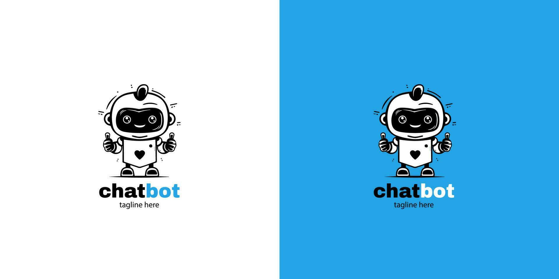 Robot chatbot head icon sign  design vector illustration  on white and blue background. Cute AI bot helper mascot character concept symbol business assistant