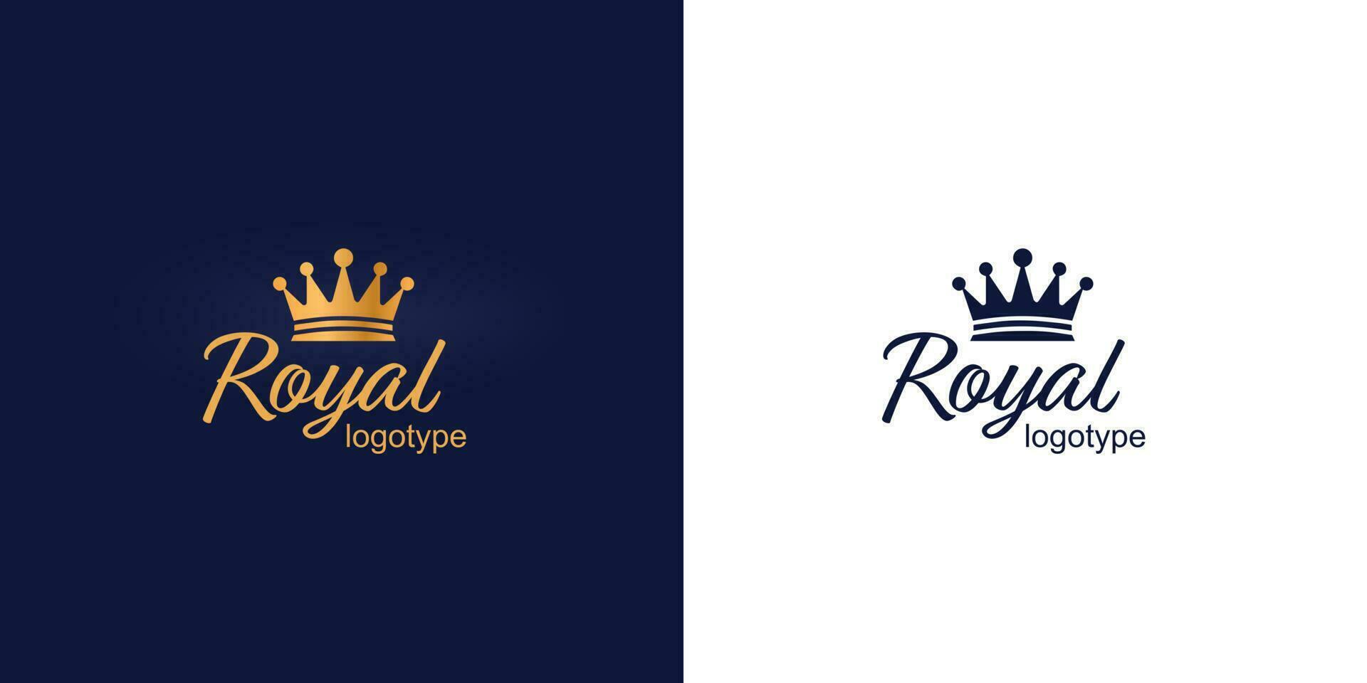 Crown Luxury Concept Logo Design Template on blue and white background. Logotype vector sign