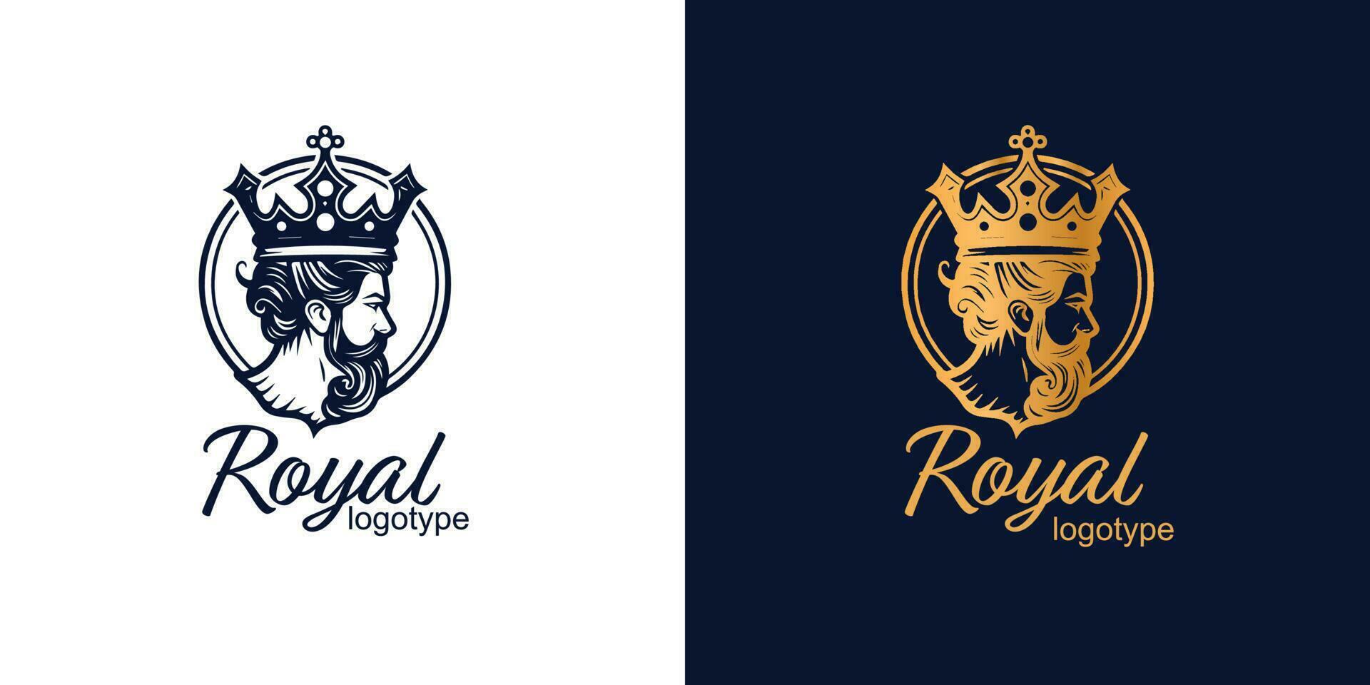 Crown Luxury Concept Logo Design Template on blue and white background. Logotype vector sign