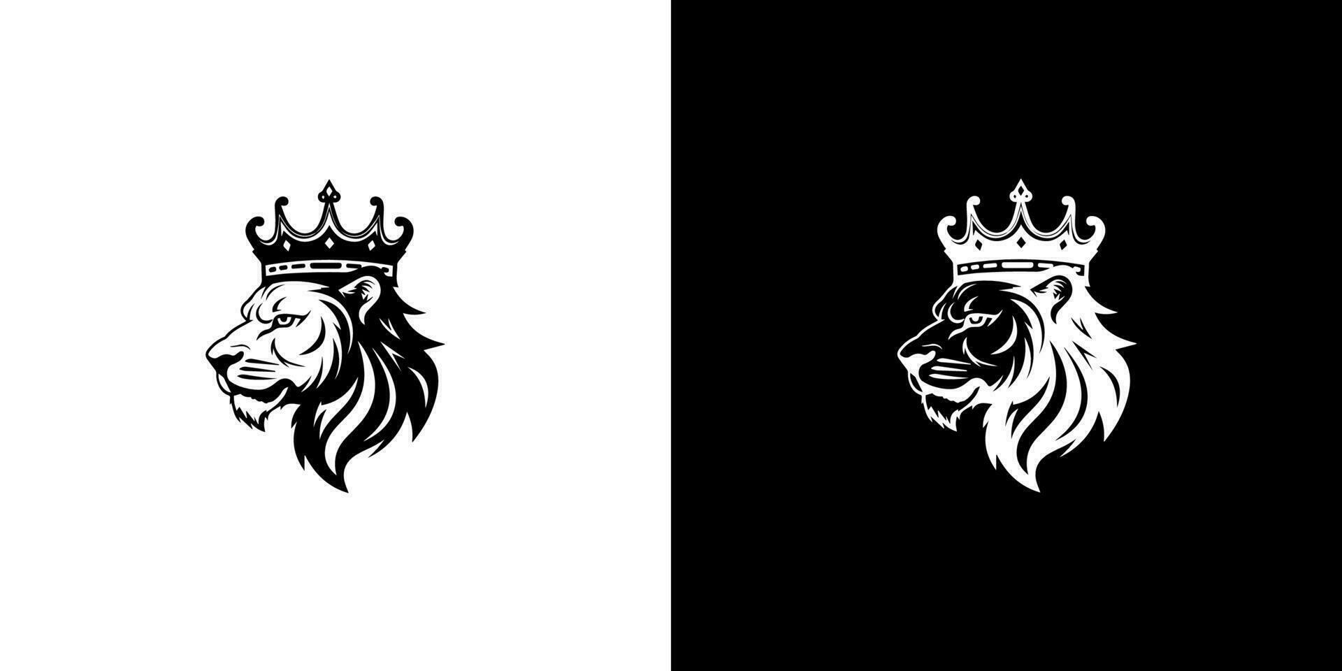 Royal king lion crown symbol. Elegant black Leo animal logotype. Premium luxury brand identity icon. Vector illustration design template.