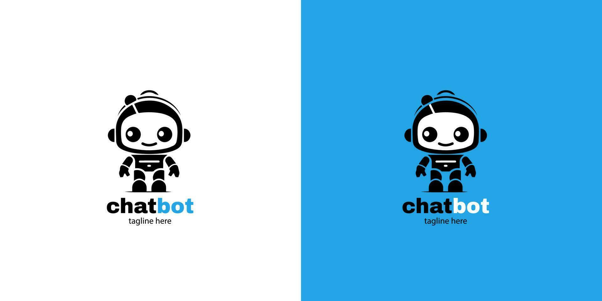 Robot chatbot head icon sign  design vector illustration  on white and blue background. Cute AI bot helper mascot character concept symbol business assistant