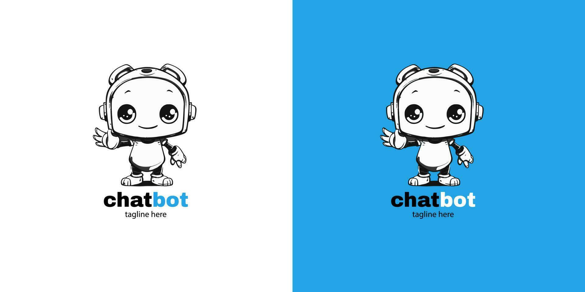 robot chatbot cabeza icono firmar diseño vector ilustración en blanco y azul antecedentes. linda ai larva del moscardón ayudante mascota personaje concepto símbolo negocio asistente