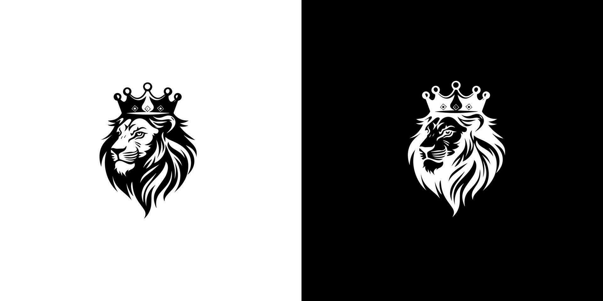 Royal king lion crown symbol. Elegant black Leo animal logotype. Premium luxury brand identity icon. Vector illustration design template.