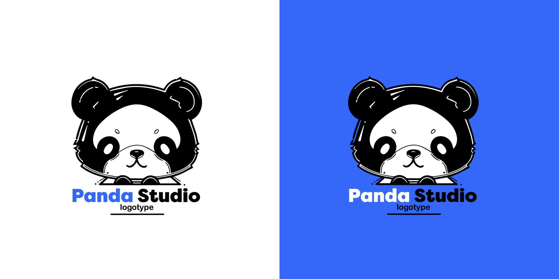 Panda vector logo illustration on blue and white background. Panda's ...