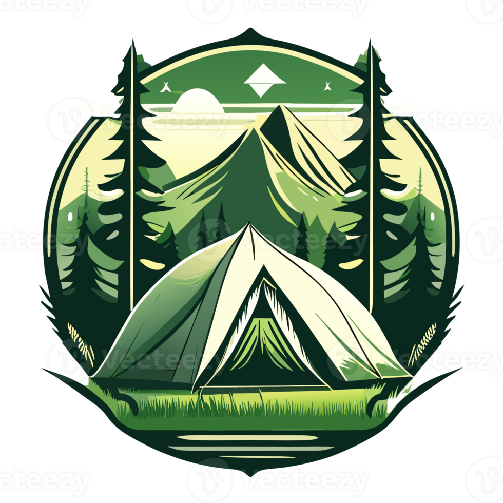 Mountain Camp. Tourist Tent and Bonfire on the Shore at Night. flat design. print design for t shirt png