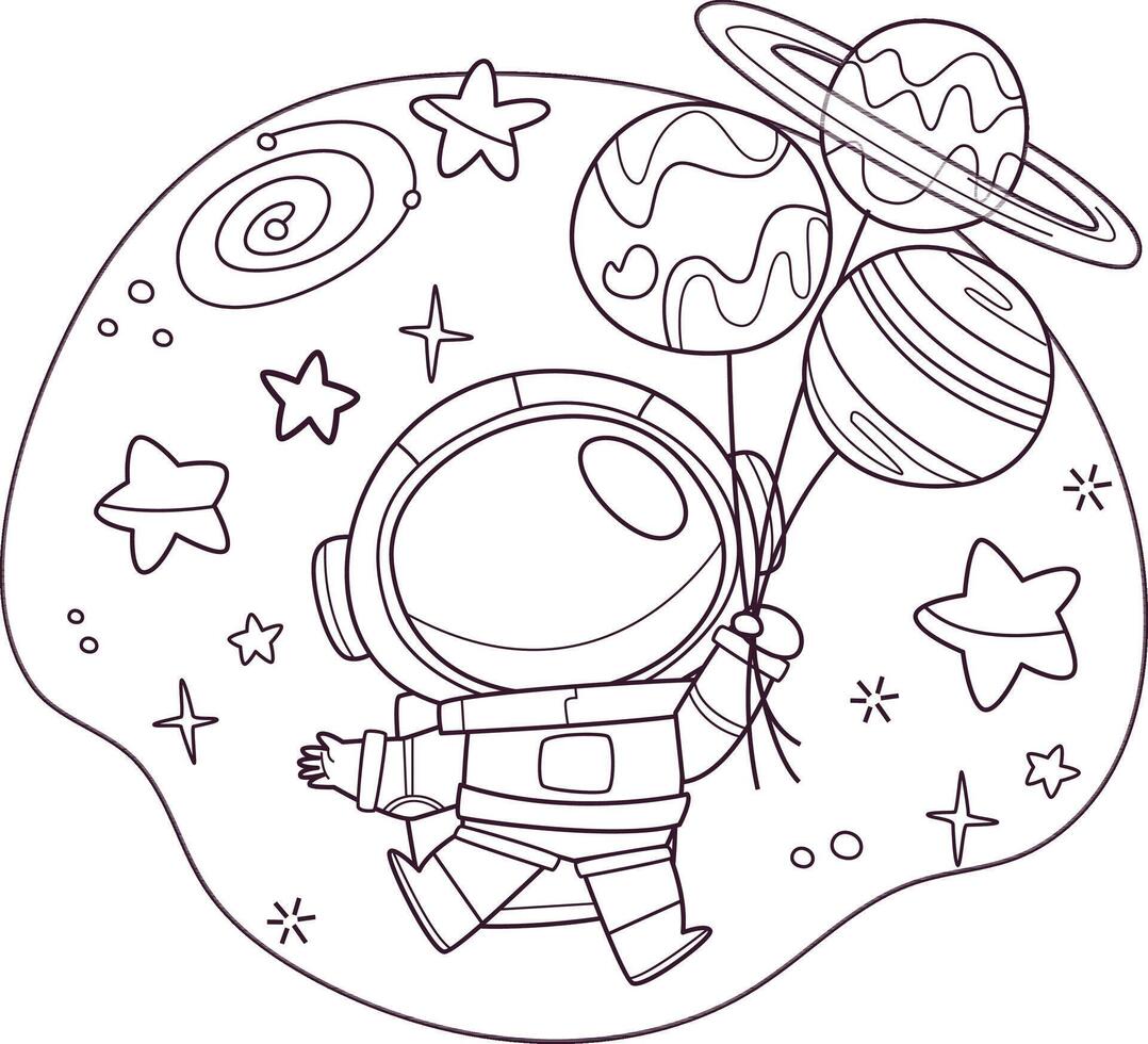 Vector illustration of cute astronaut and space for coloring page and coloring book