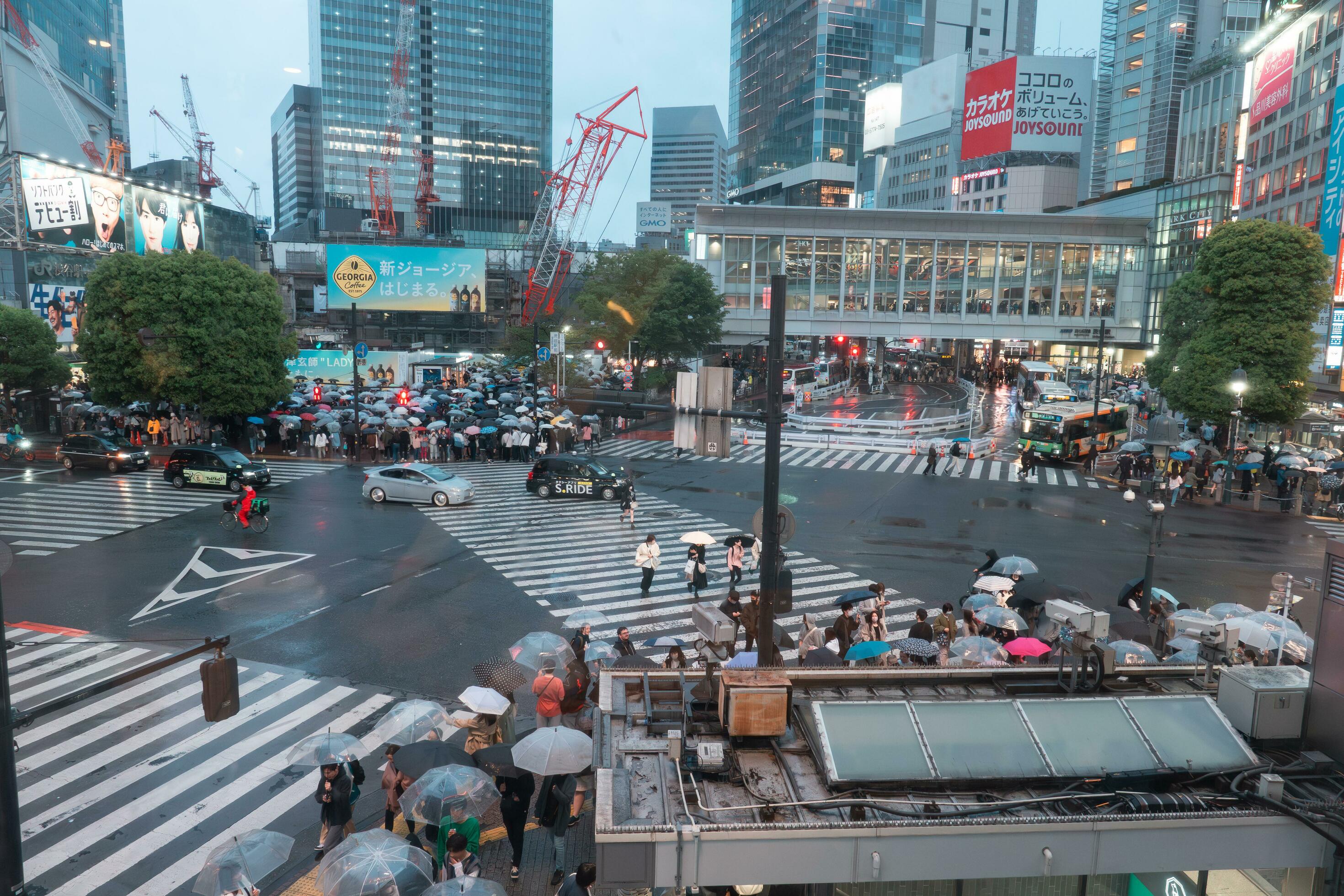 TOKYO, JAPAN - APRIL 8, 2023 View of Shibuya Crossing, one