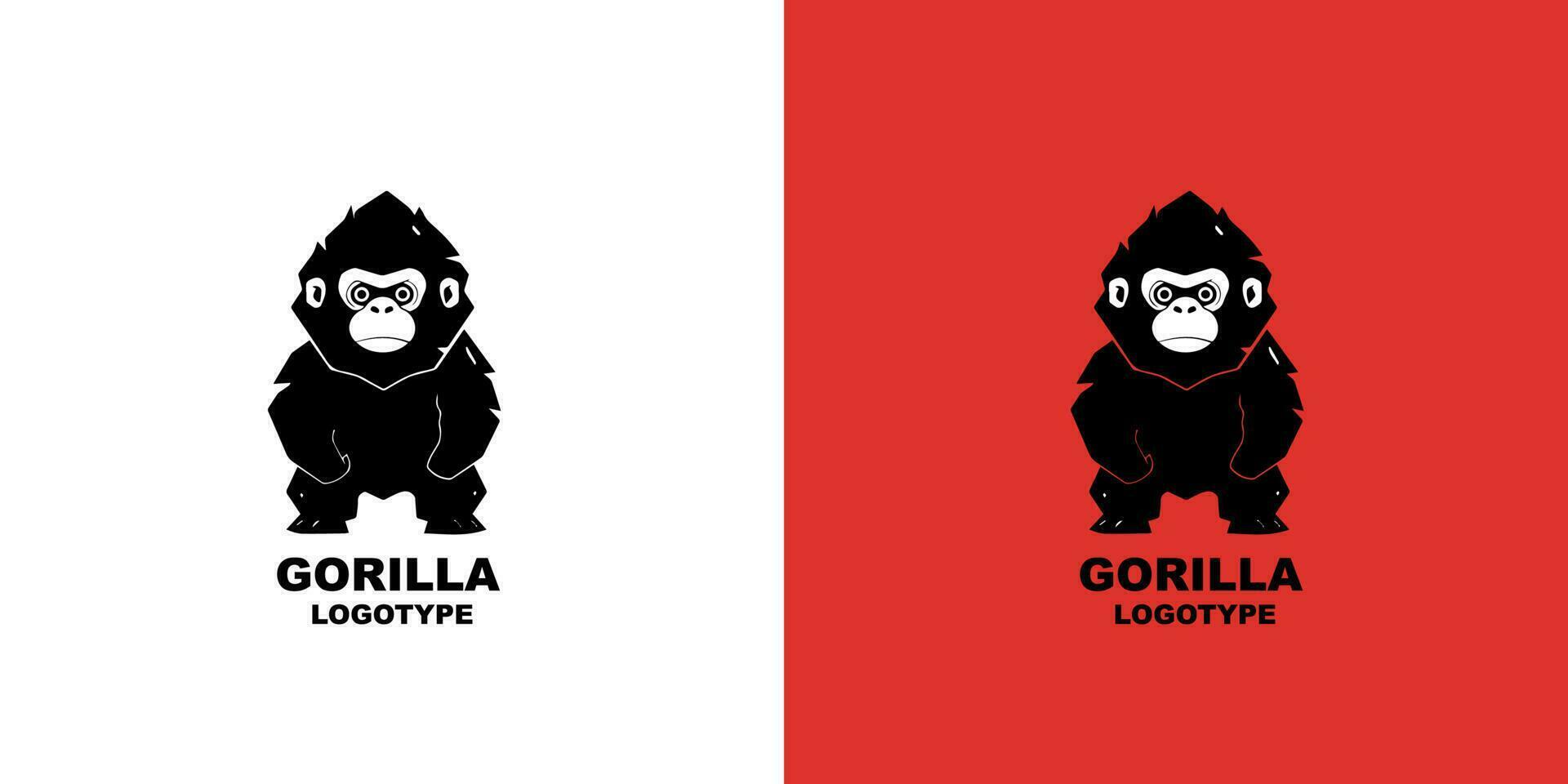 Gorilla power logo vector illustration on red and white background. Logotype sign design template