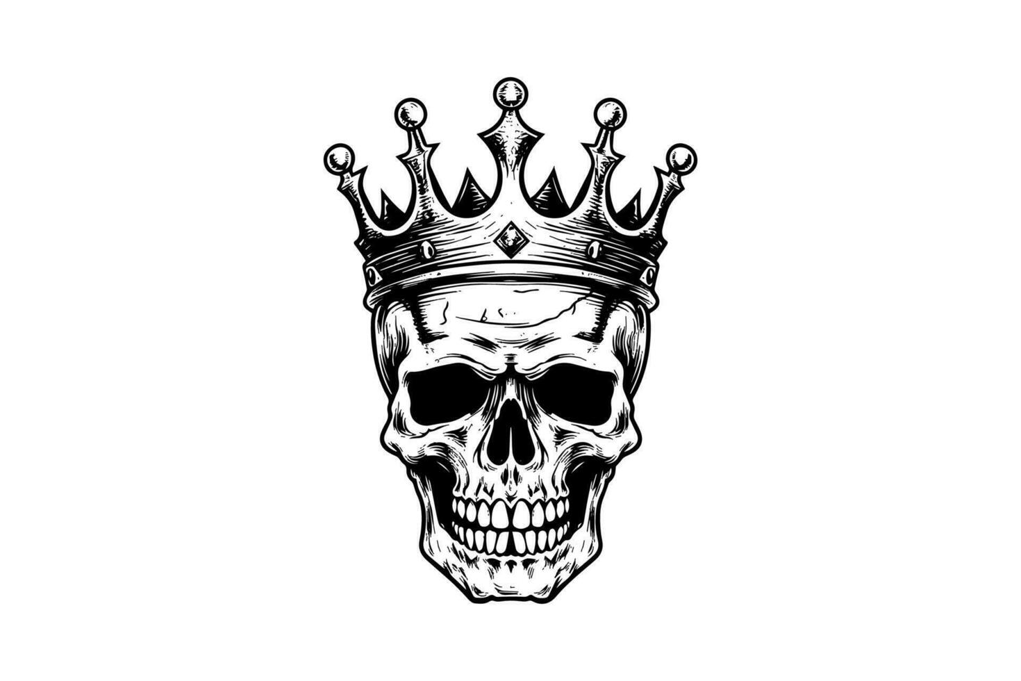 humano cráneo en un corona en xilografía estilo. vector grabado bosquejo ilustración para tatuaje y impresión diseño.