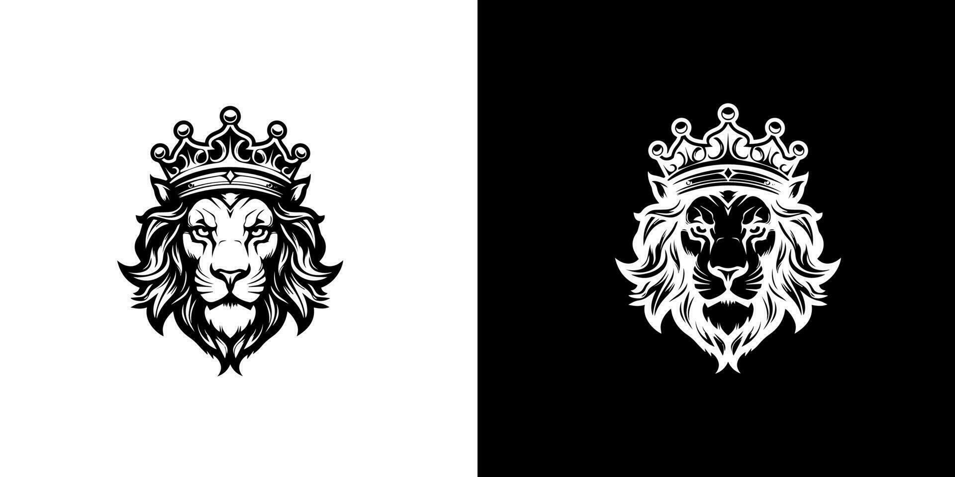 Royal king lion crown symbol. Elegant black Leo animal logotype. Premium luxury brand identity icon. Vector illustration design template.