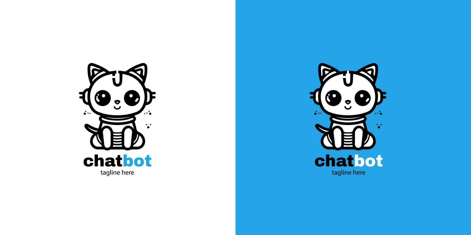 robot gato chatbot cabeza icono firmar diseño vector ilustración en blanco y azul antecedentes. linda ai larva del moscardón ayudante mascota personaje concepto símbolo negocio asistente.