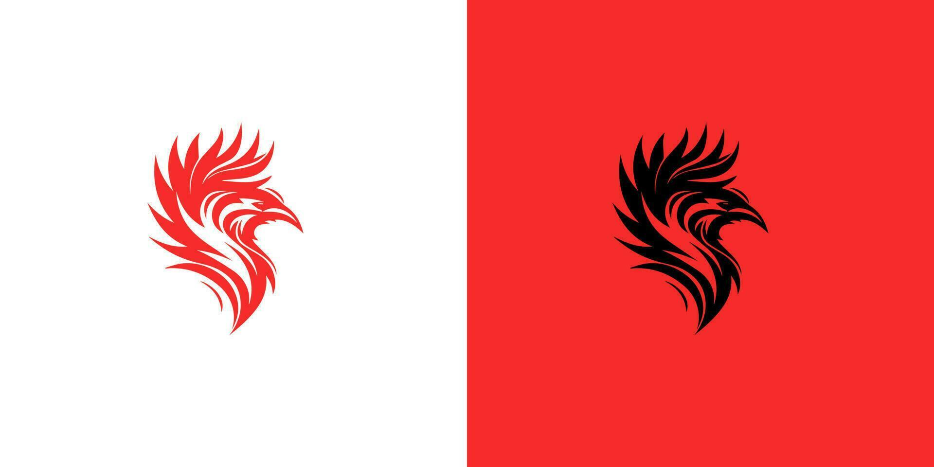 Abstract red and black phoenix logo design template on white and red background . Vector Illustration logotype