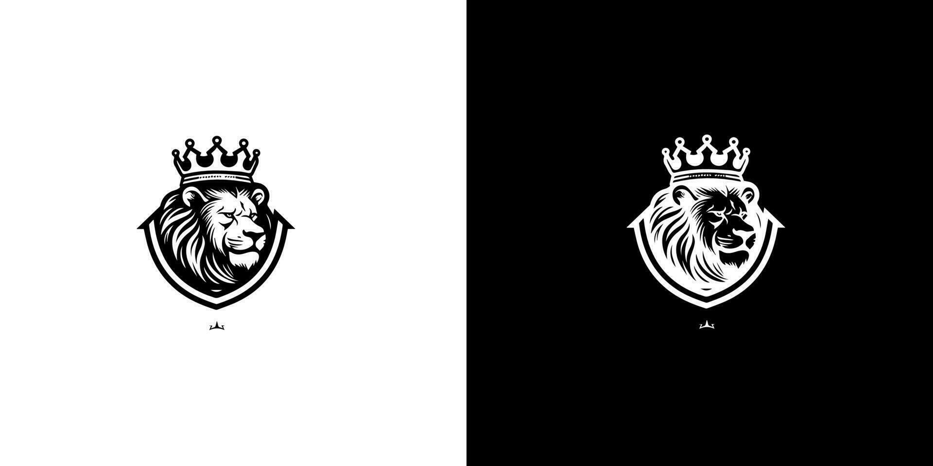 Royal king lion crown symbol. Elegant black Leo animal logotype. Premium luxury brand identity icon. Vector illustration design template.