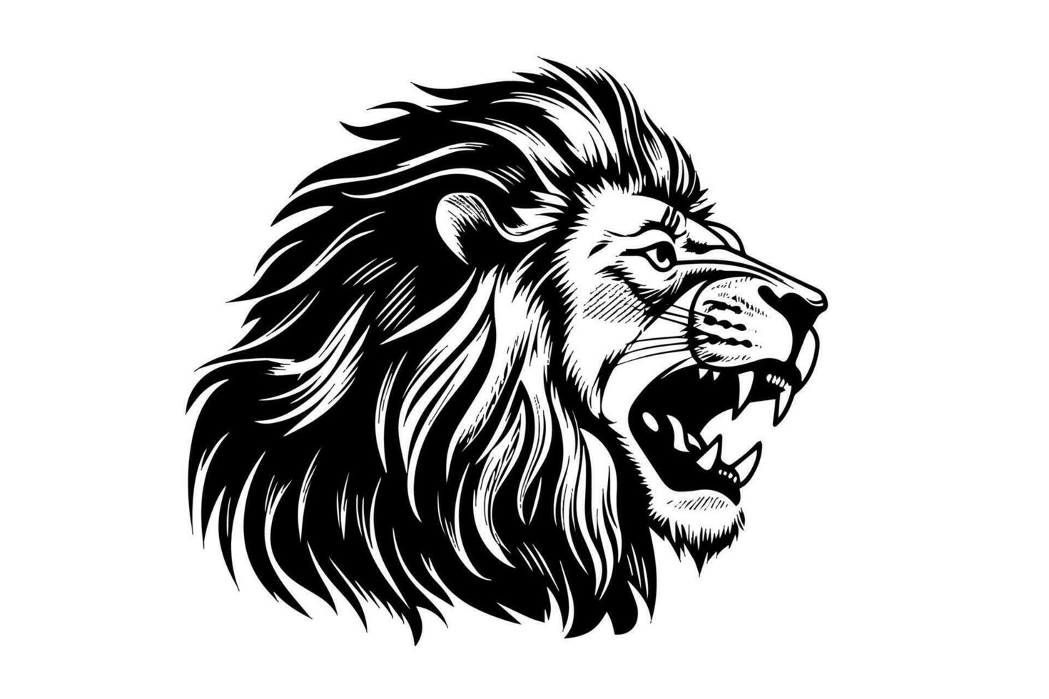 Lion growl head portrait sketch hand drawn engraving style vector illustration