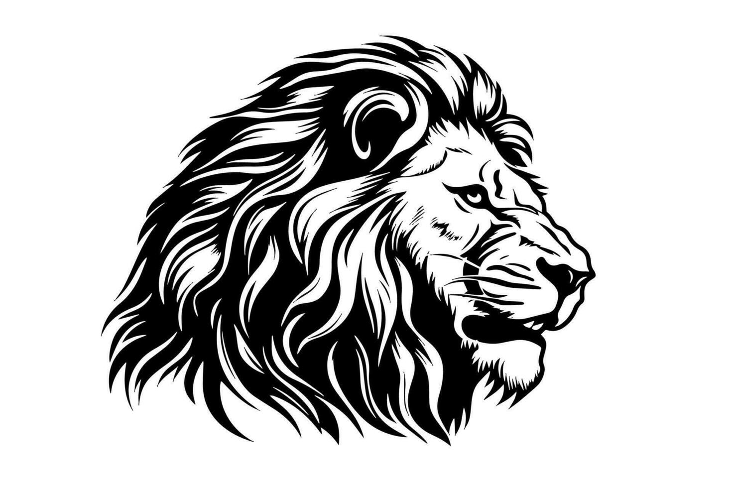 el león cabeza mano dibujar Clásico grabado negro y blanco vector ilustración en un blanco antecedentes.