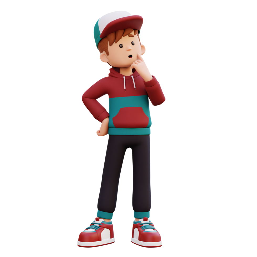 3d masculino personaje pensando png