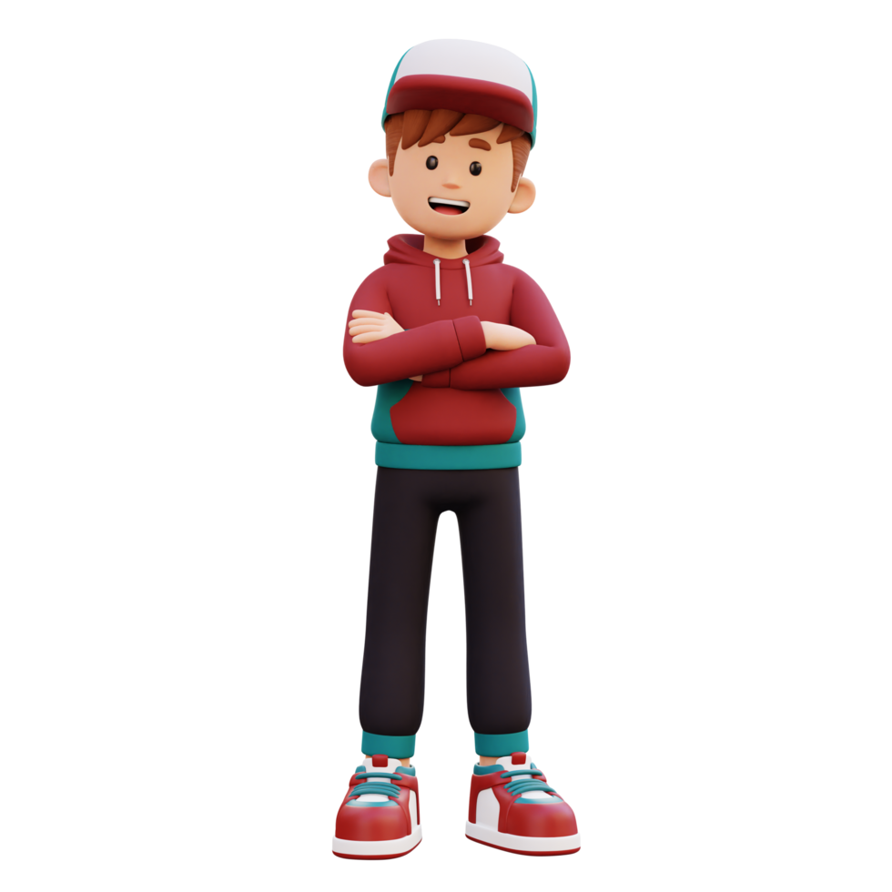 3d male character arm crossed png