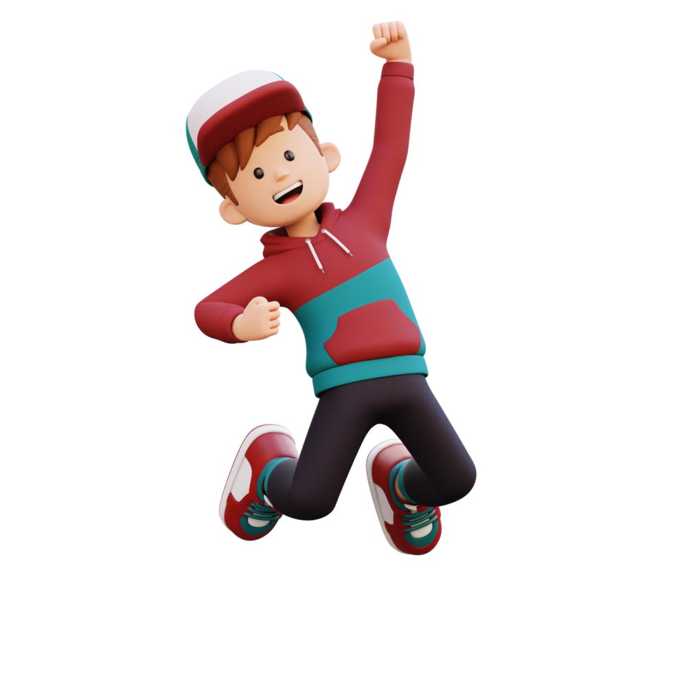 3d male character happy jumping png