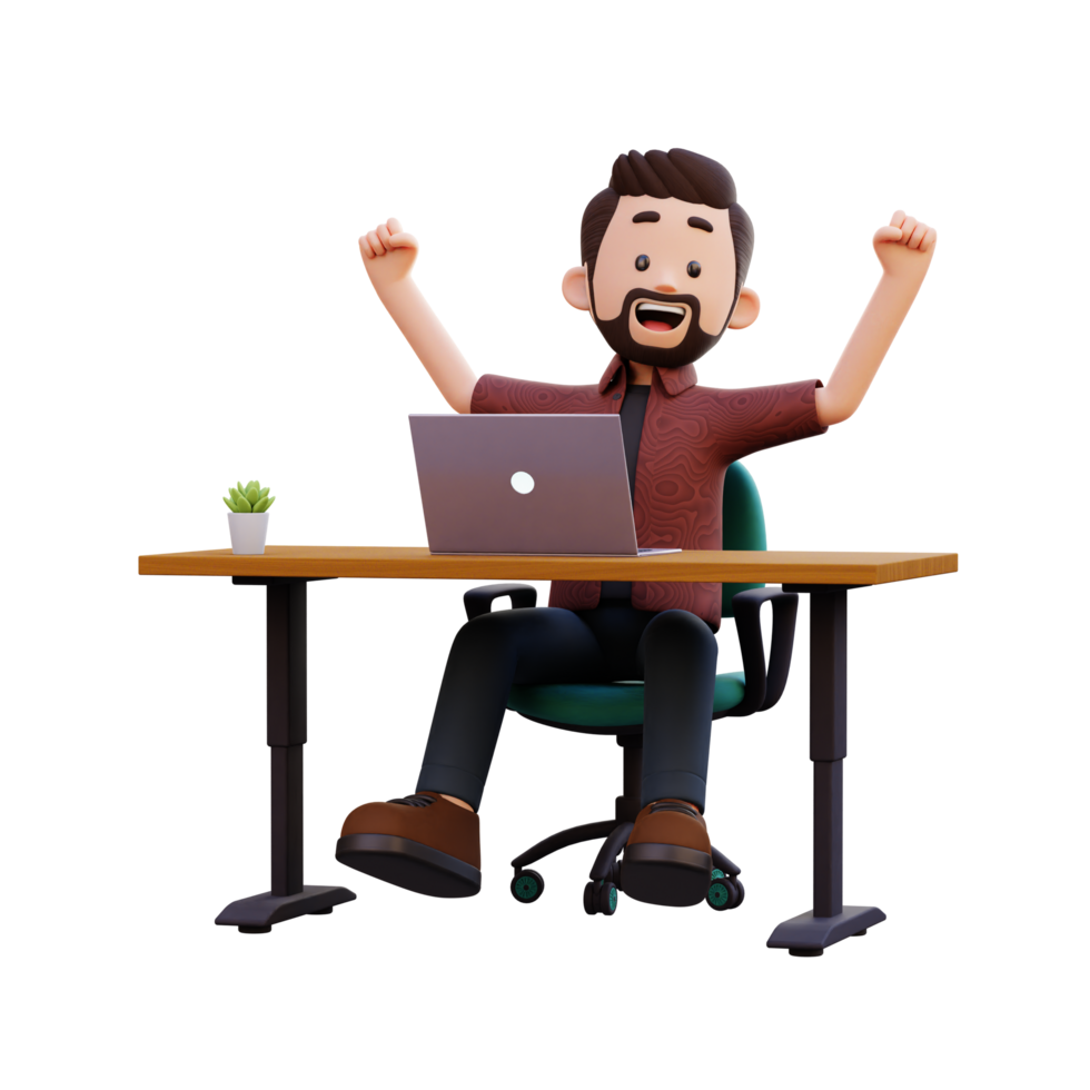 3d male character happy working on a laptop png