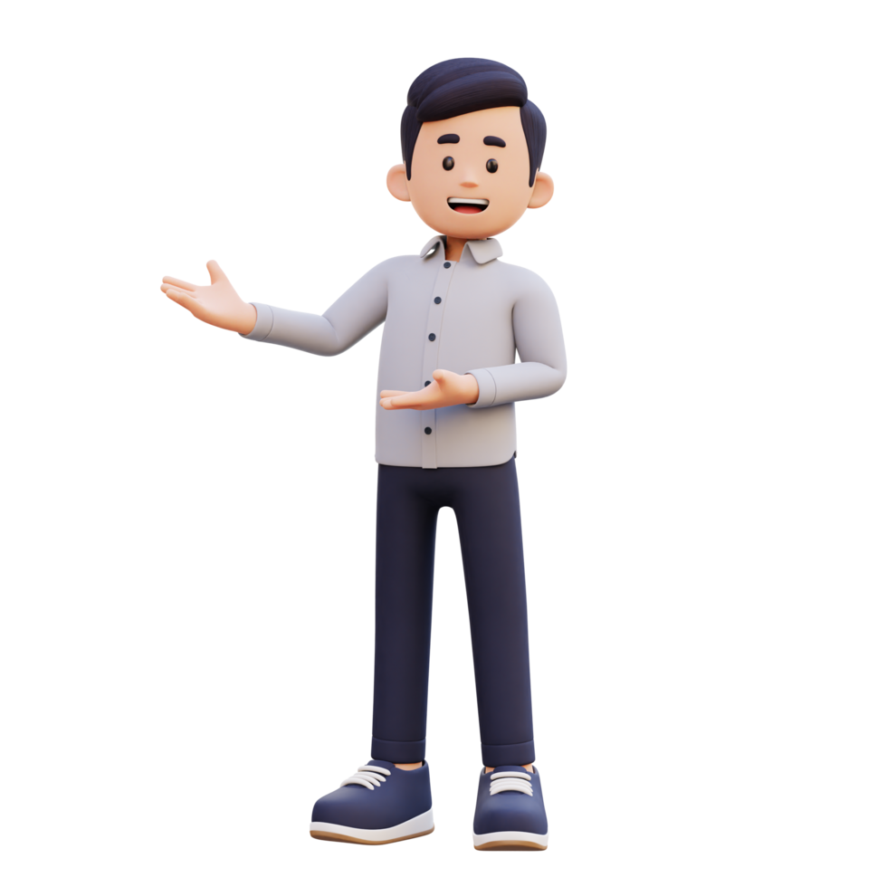 3D Male Character Presenting to the Right with Confidence png