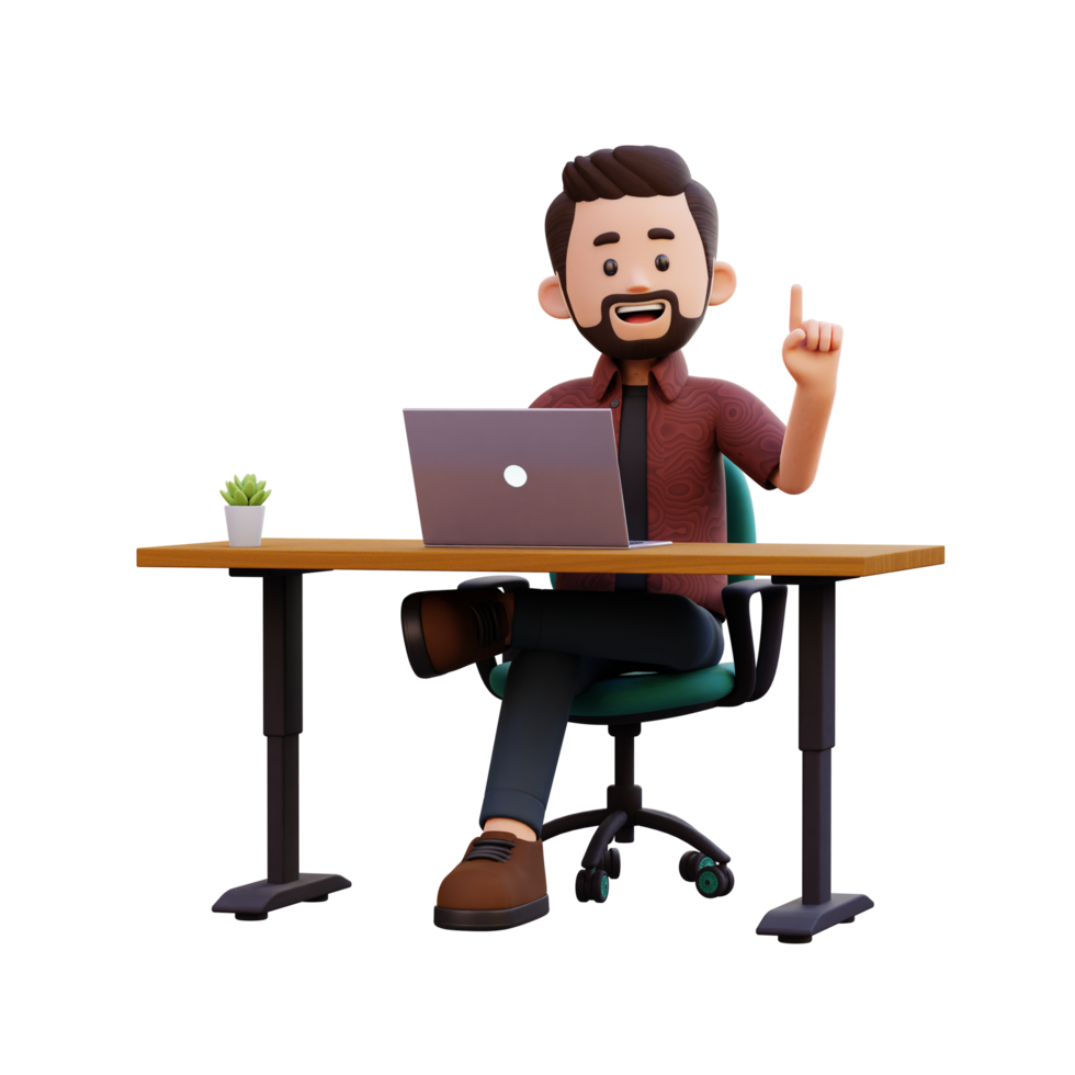 3d male character got an idea while working on a laptop png