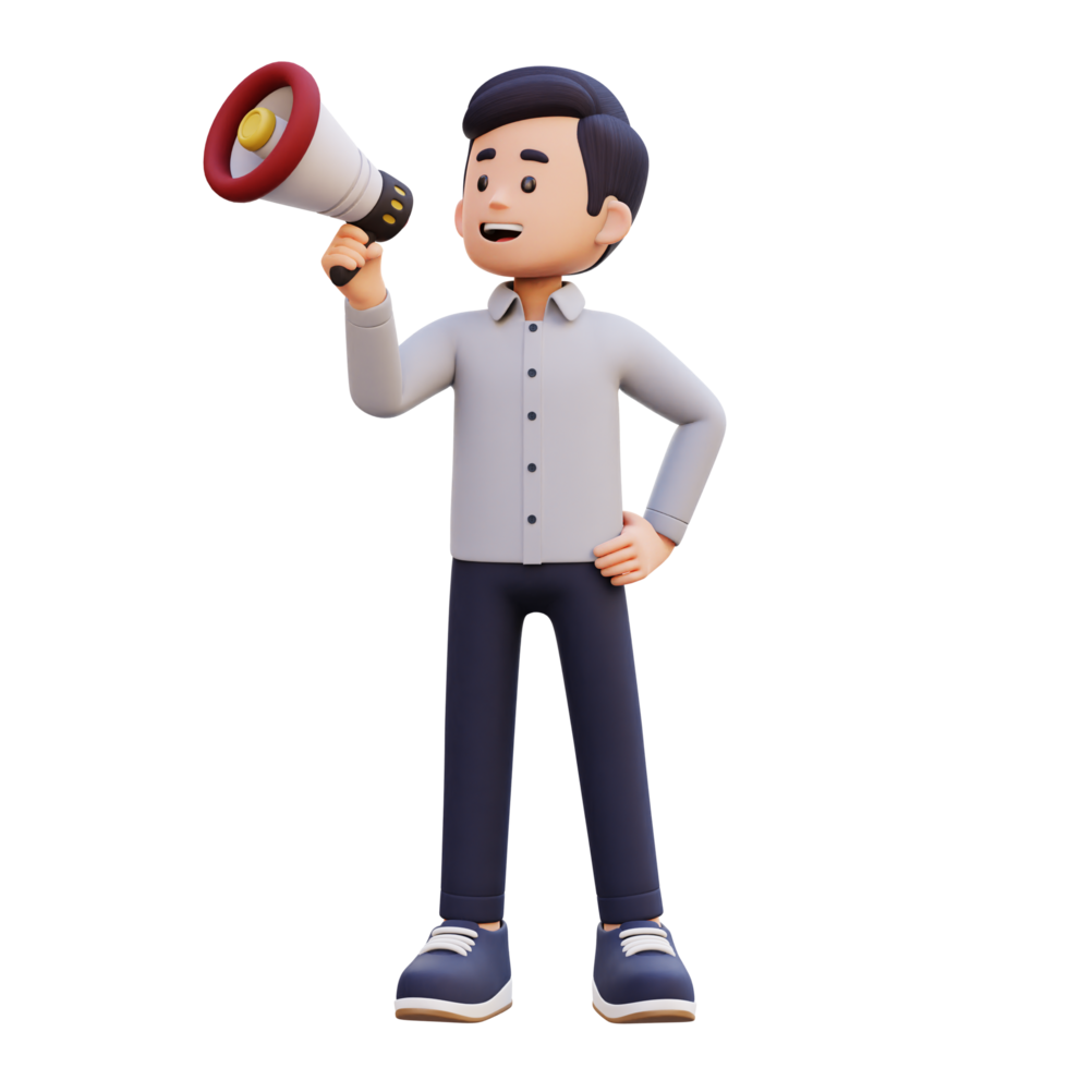 3D Male Character Making an Announcement with a Megaphone png