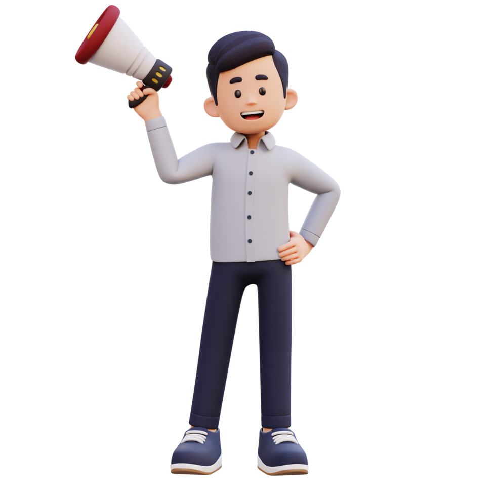 3D Male Character Holding a Megaphone png