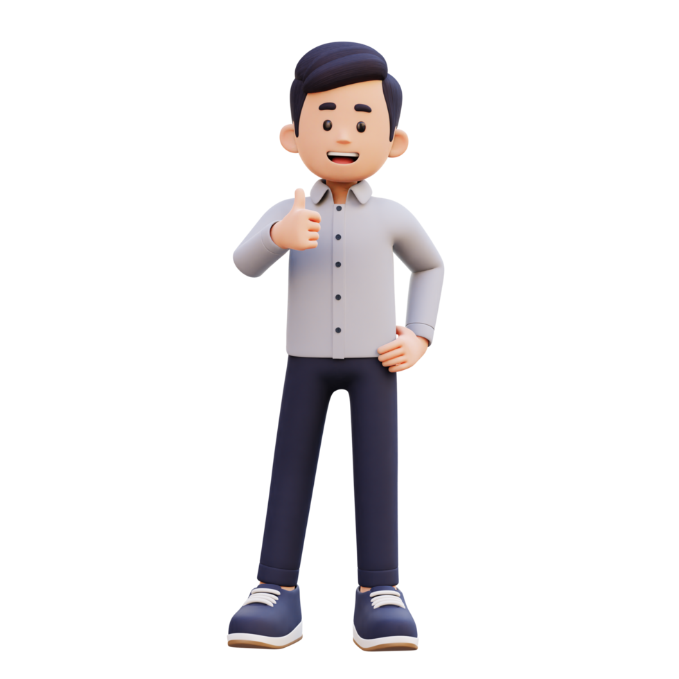 Confident 3D Male Character with Thumbs-Up Gesture png