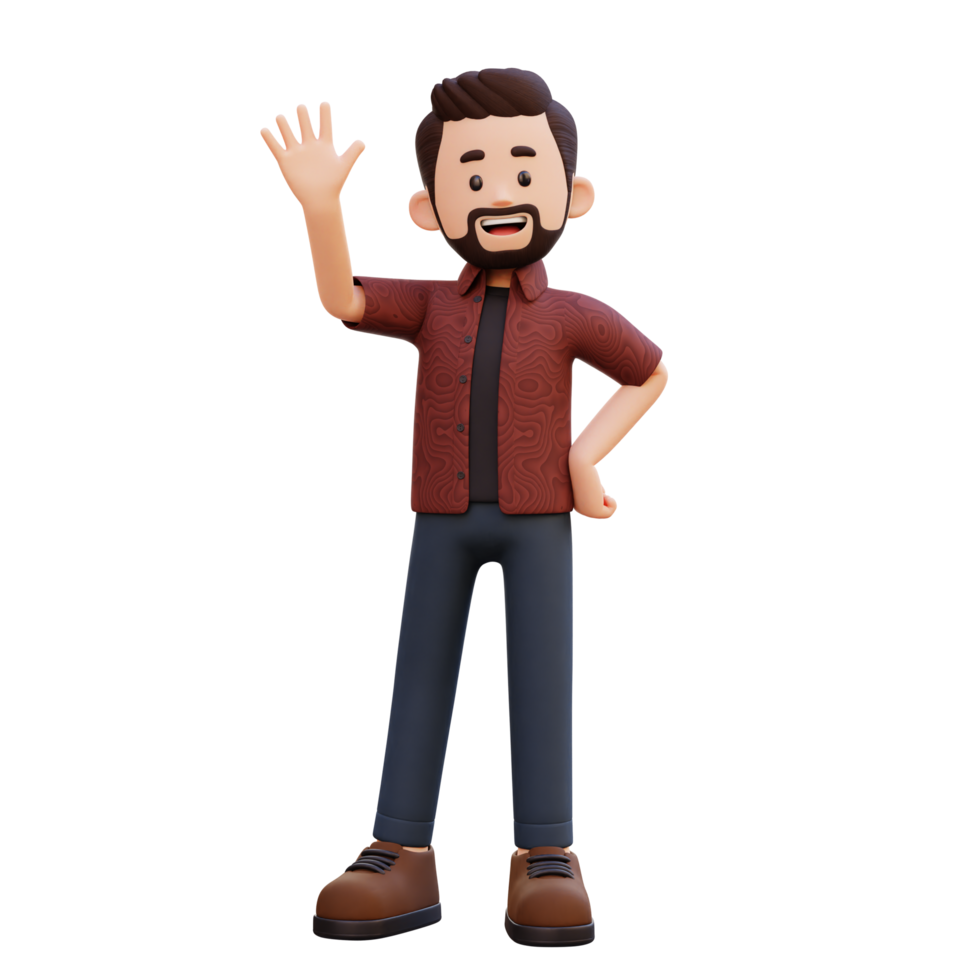 3d male character waving png
