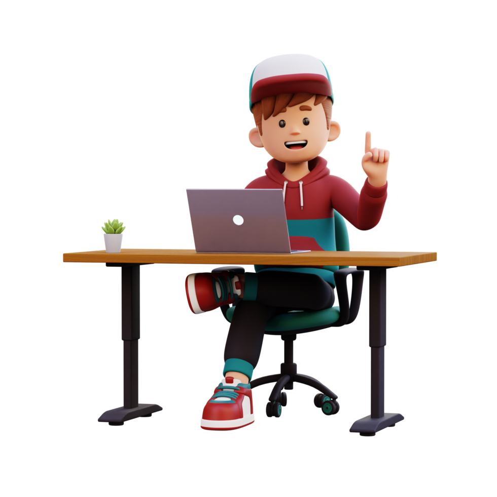 3d male character got an idea while working on a laptop png