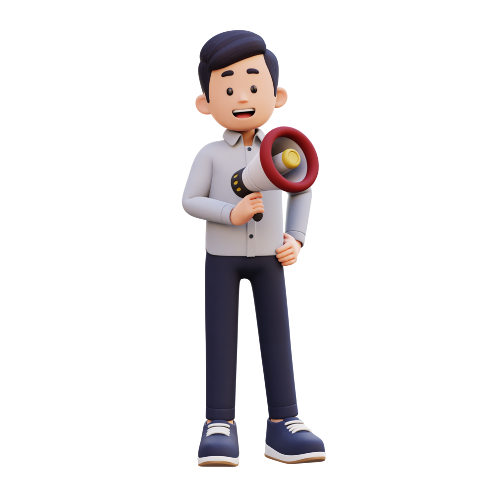 3D Male Character Holding a Megaphone png