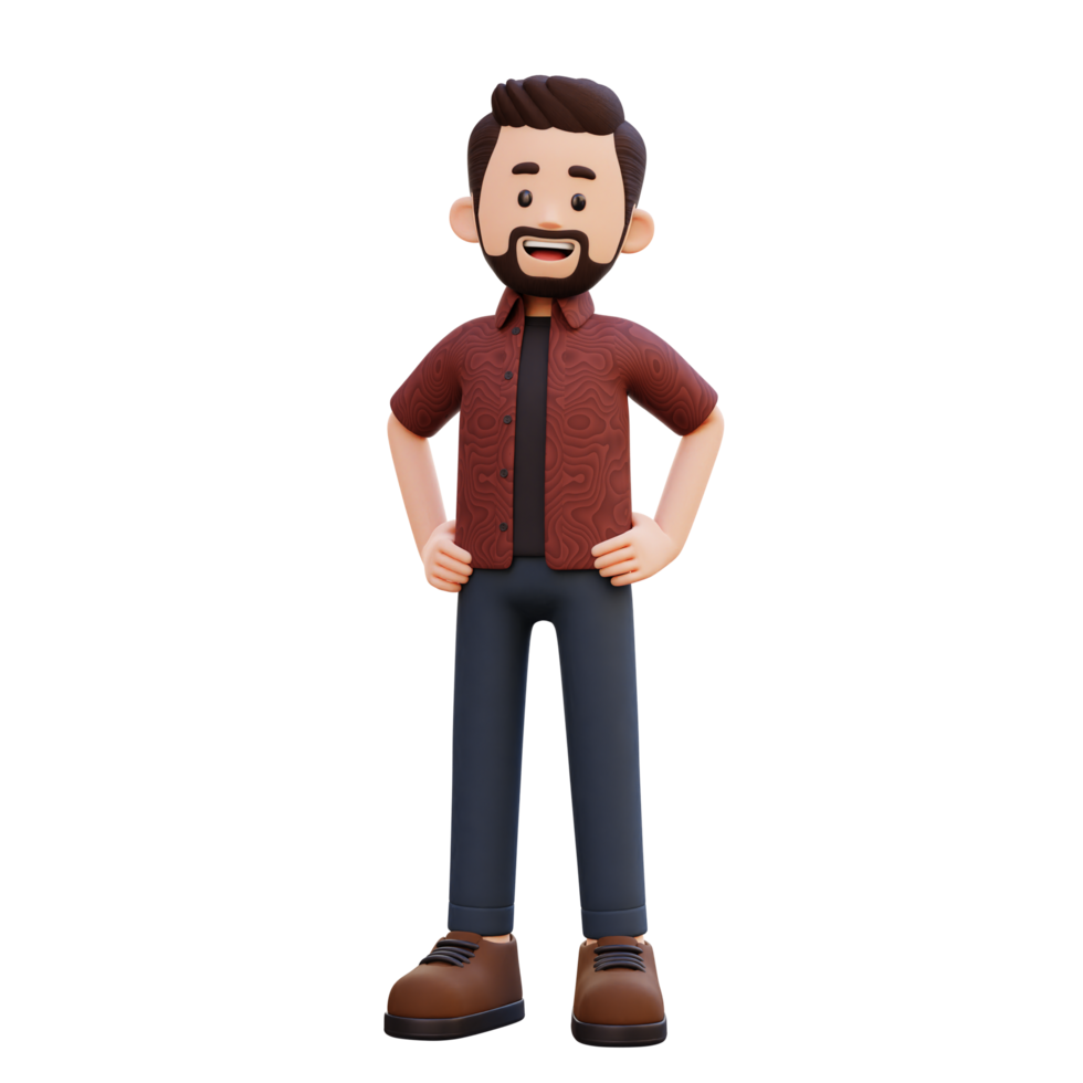 3d masculino personagem mão em quadril png