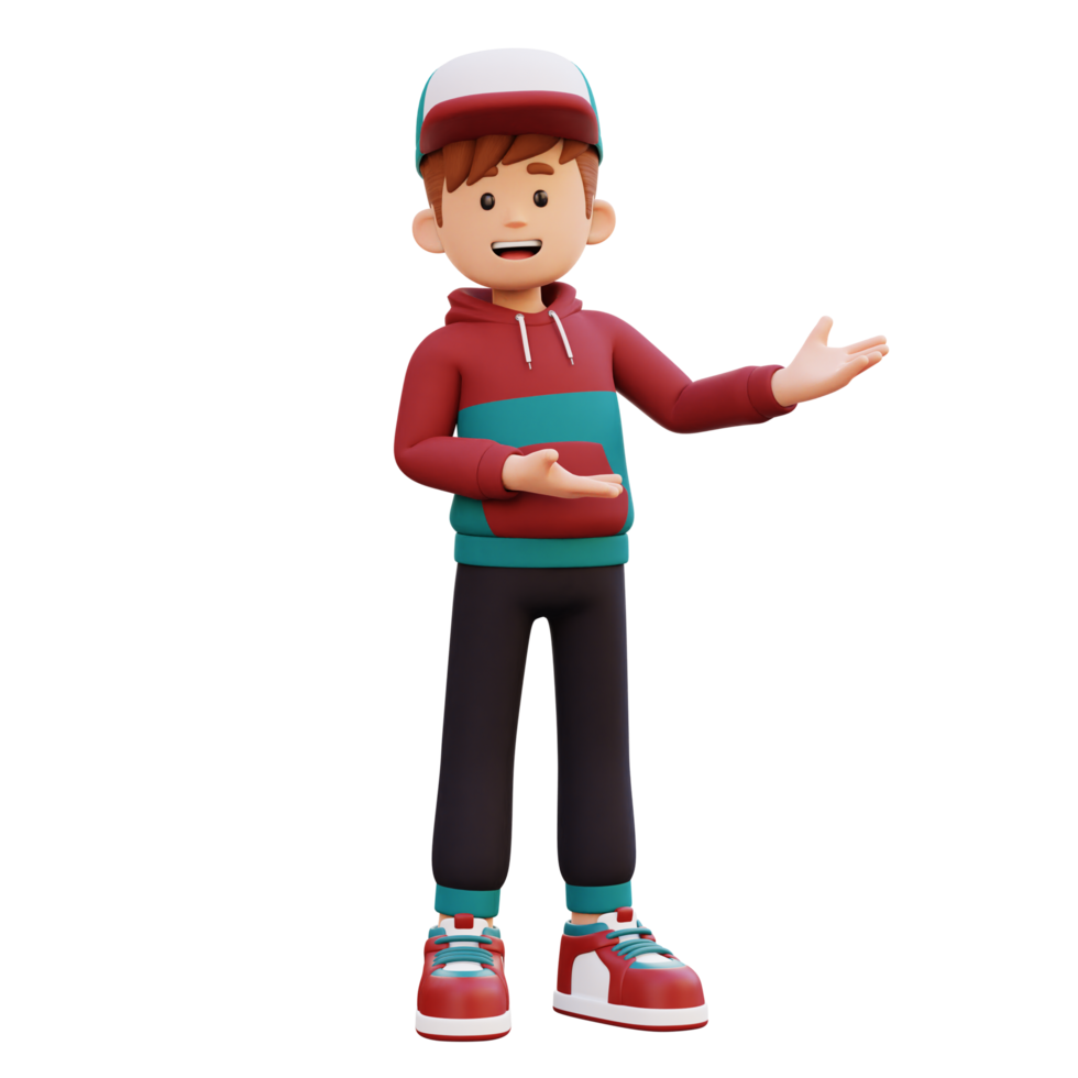 3d male character presenting to the left png