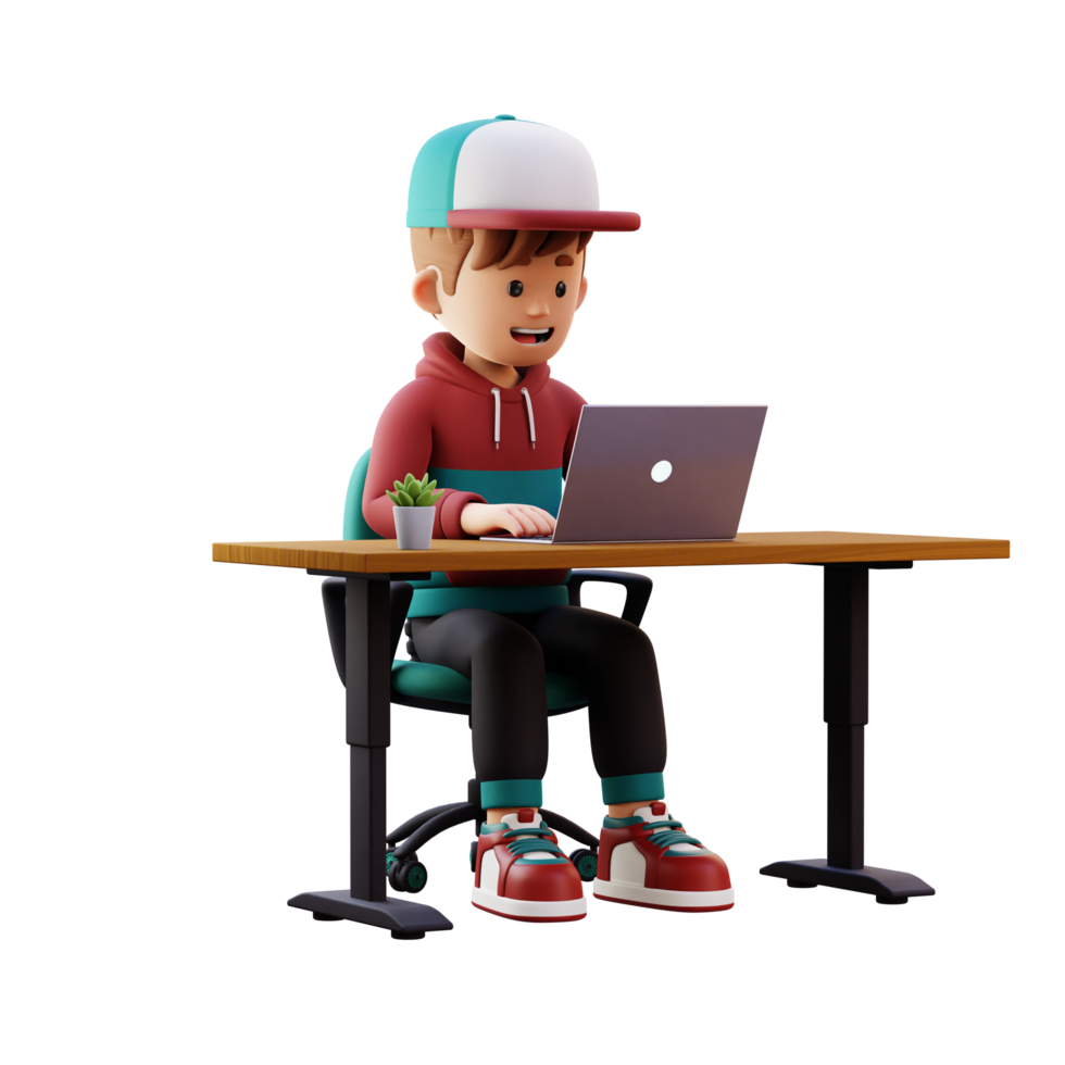 3d male character working on a laptop png