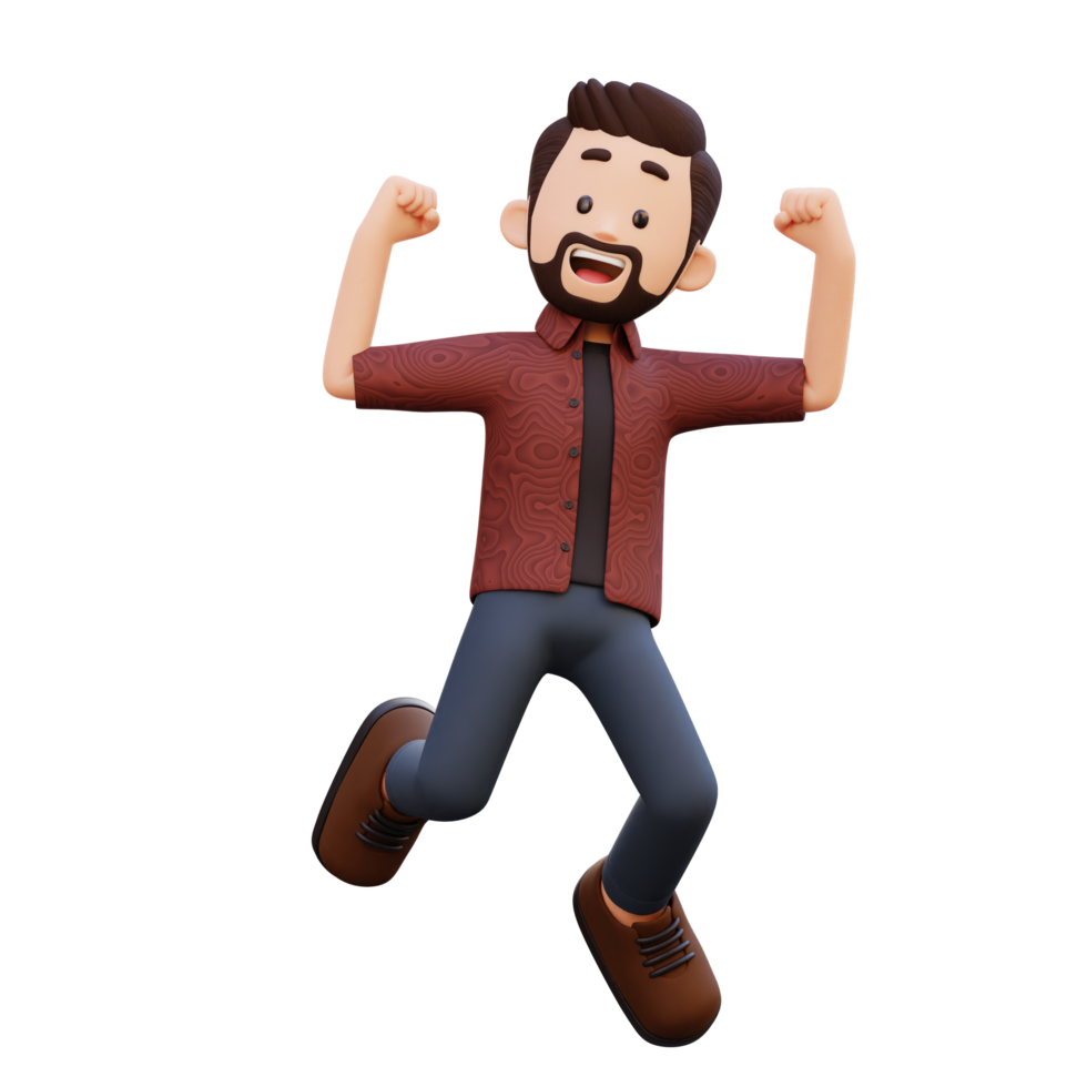 3d masculino personaje contento saltando png