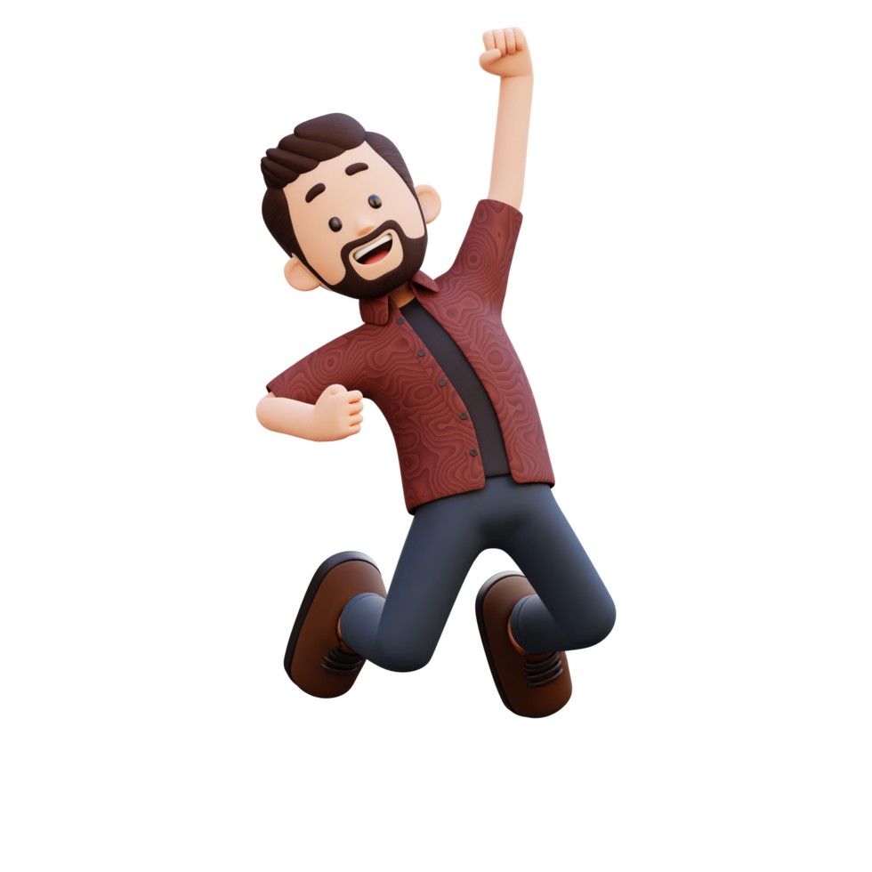 3d male character happy jumping png