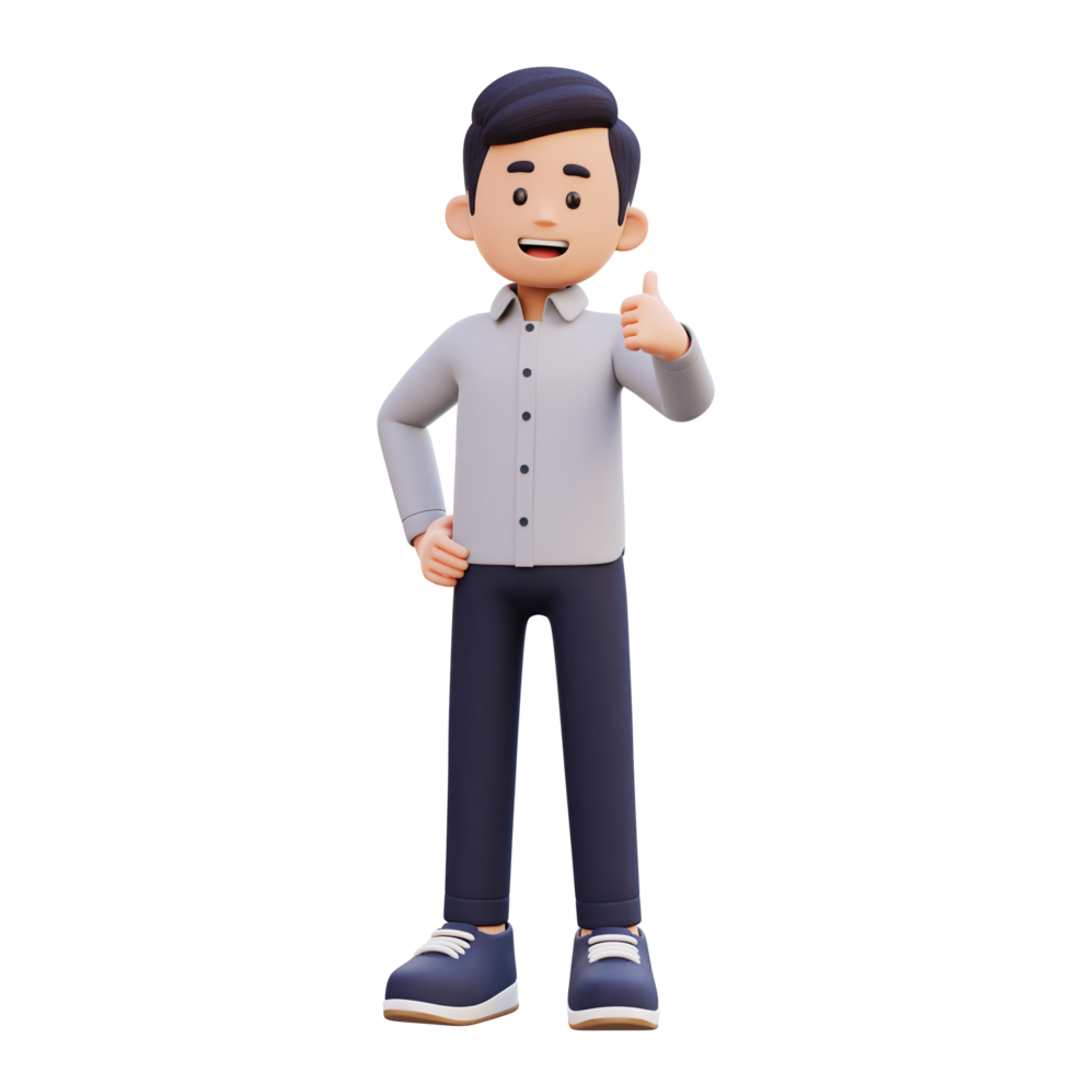 Confident 3D Male Character with Thumbs-Up Gesture png