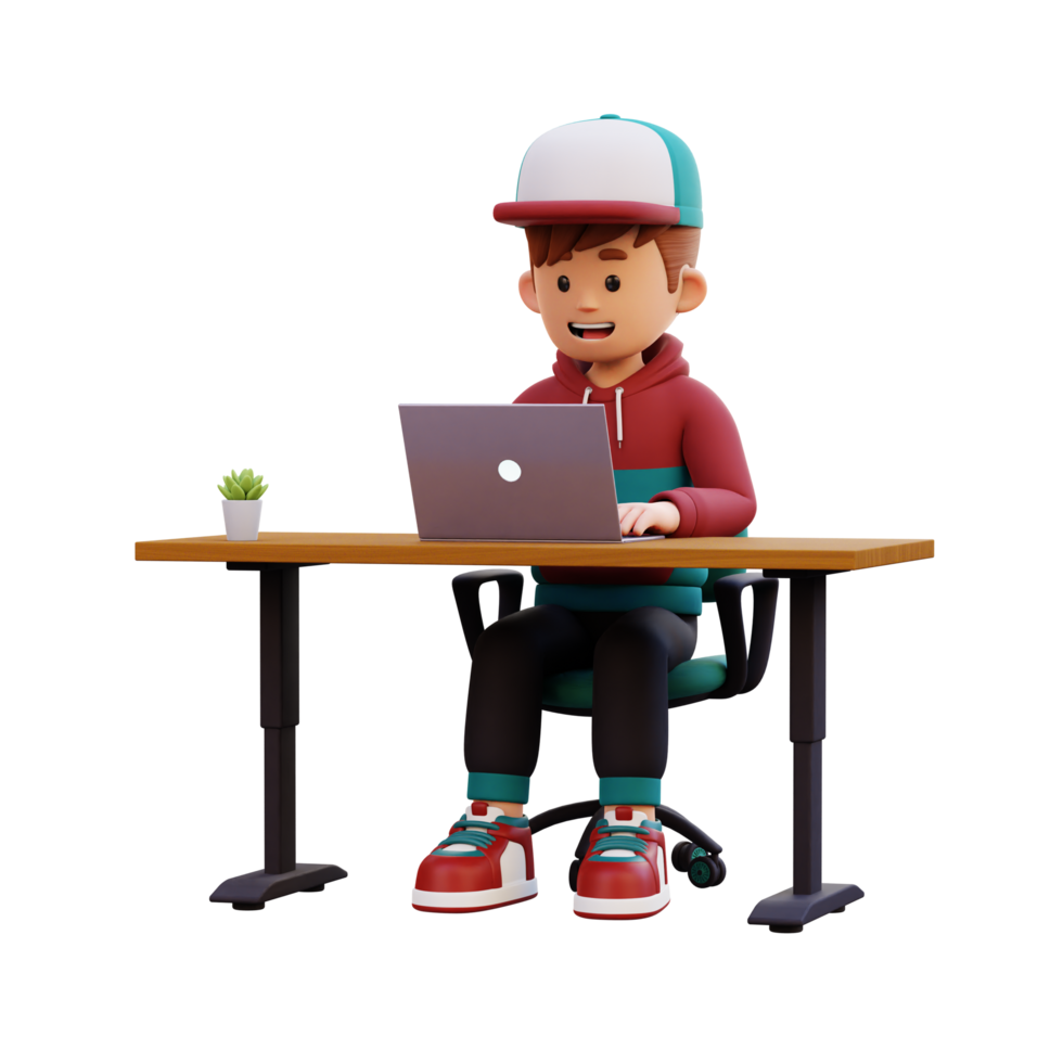 3d male character working on a laptop png