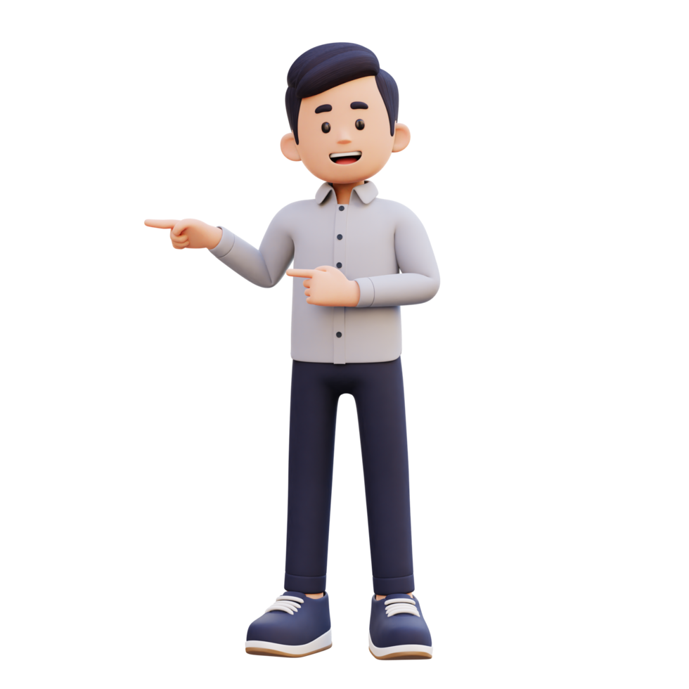 3D Male Character Pointing Right with Confidence png