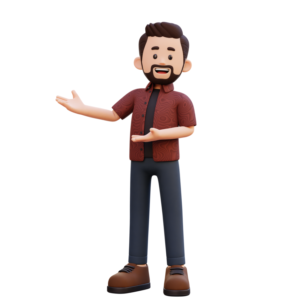 3d male character presenting to the right png
