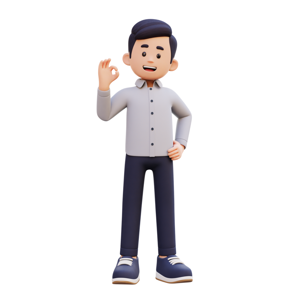 3D Male Character Giving the OK Sign with Confidence png