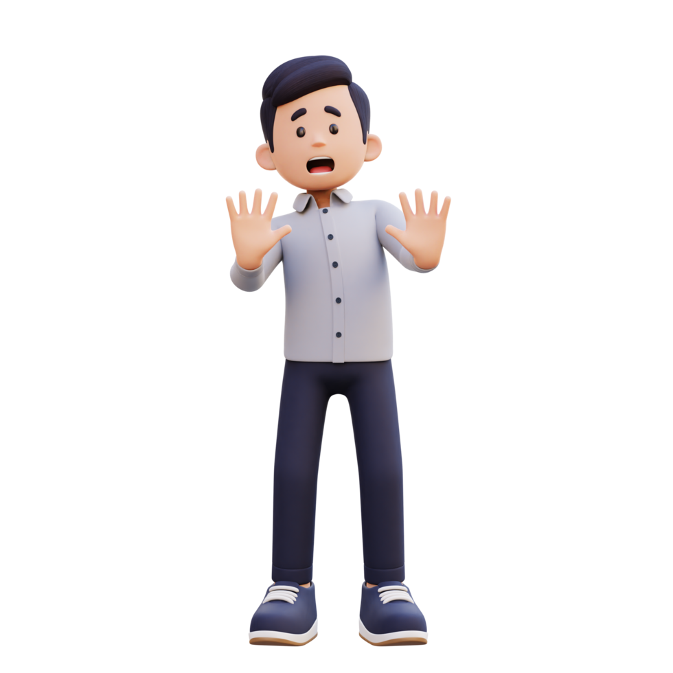 3D Male Character Expressing Stress and Refusal png