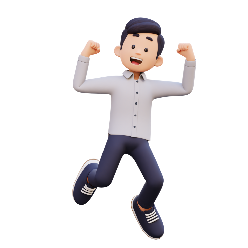 3d maschio personaggio contento salto con gioia png