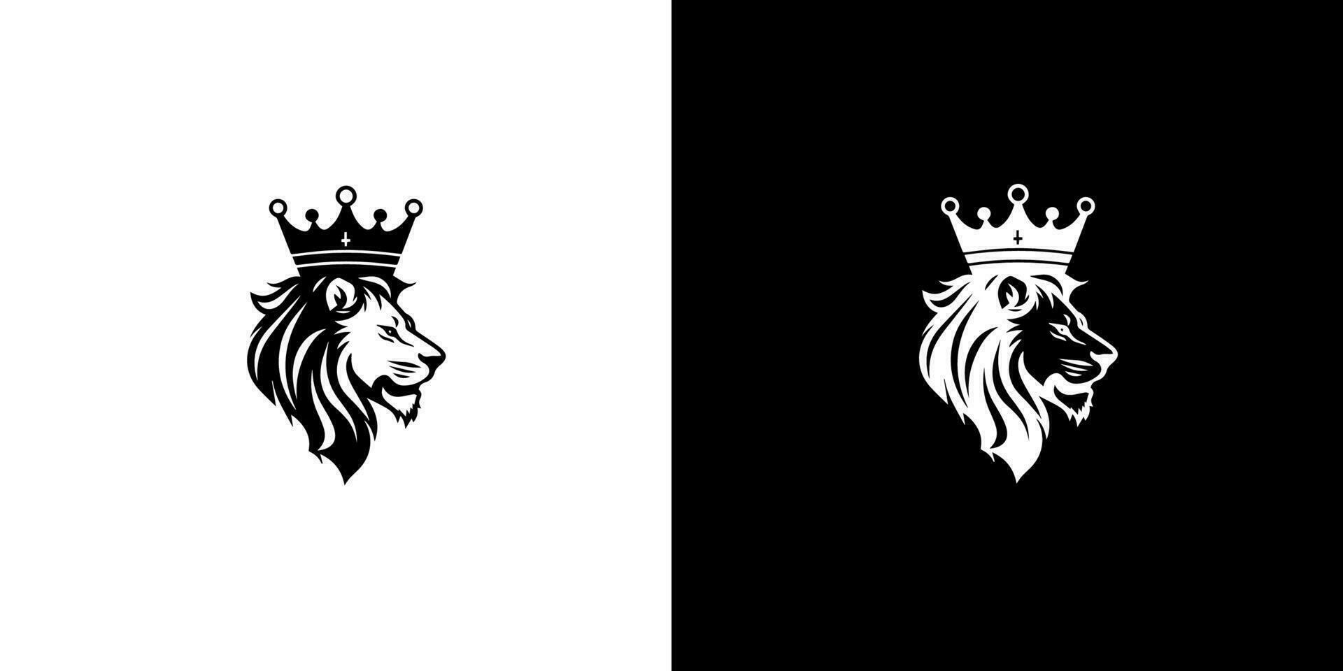 Royal king lion crown symbol. Elegant black Leo animal logotype. Premium luxury brand identity icon. Vector illustration design template.