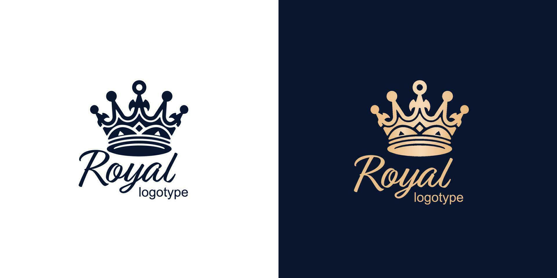 Crown Luxury Concept Logo Design Template on blue and white background. Logotype vector sign