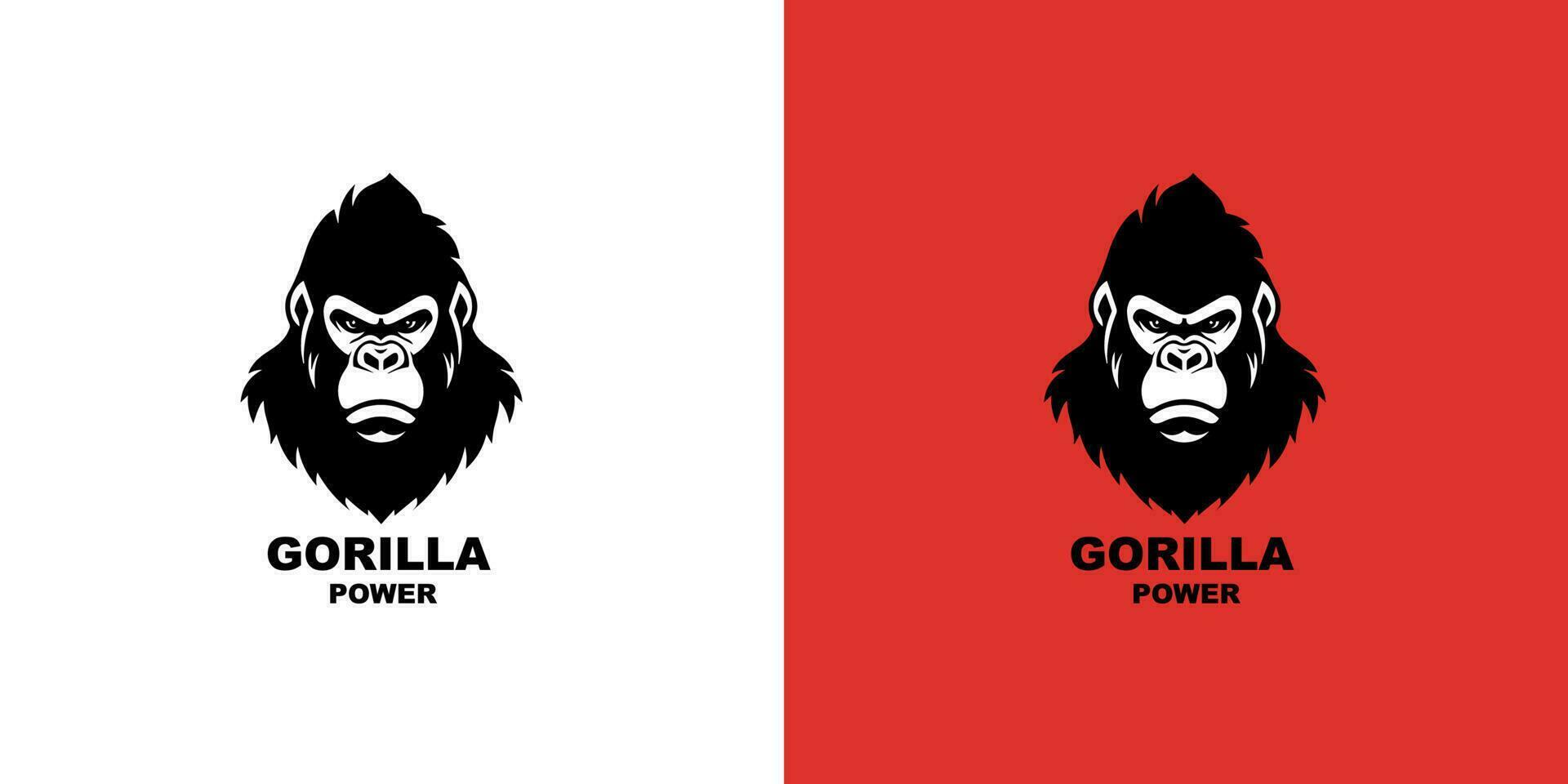 Gorilla head logotype vector illustration on a white and red background. Logo mark.