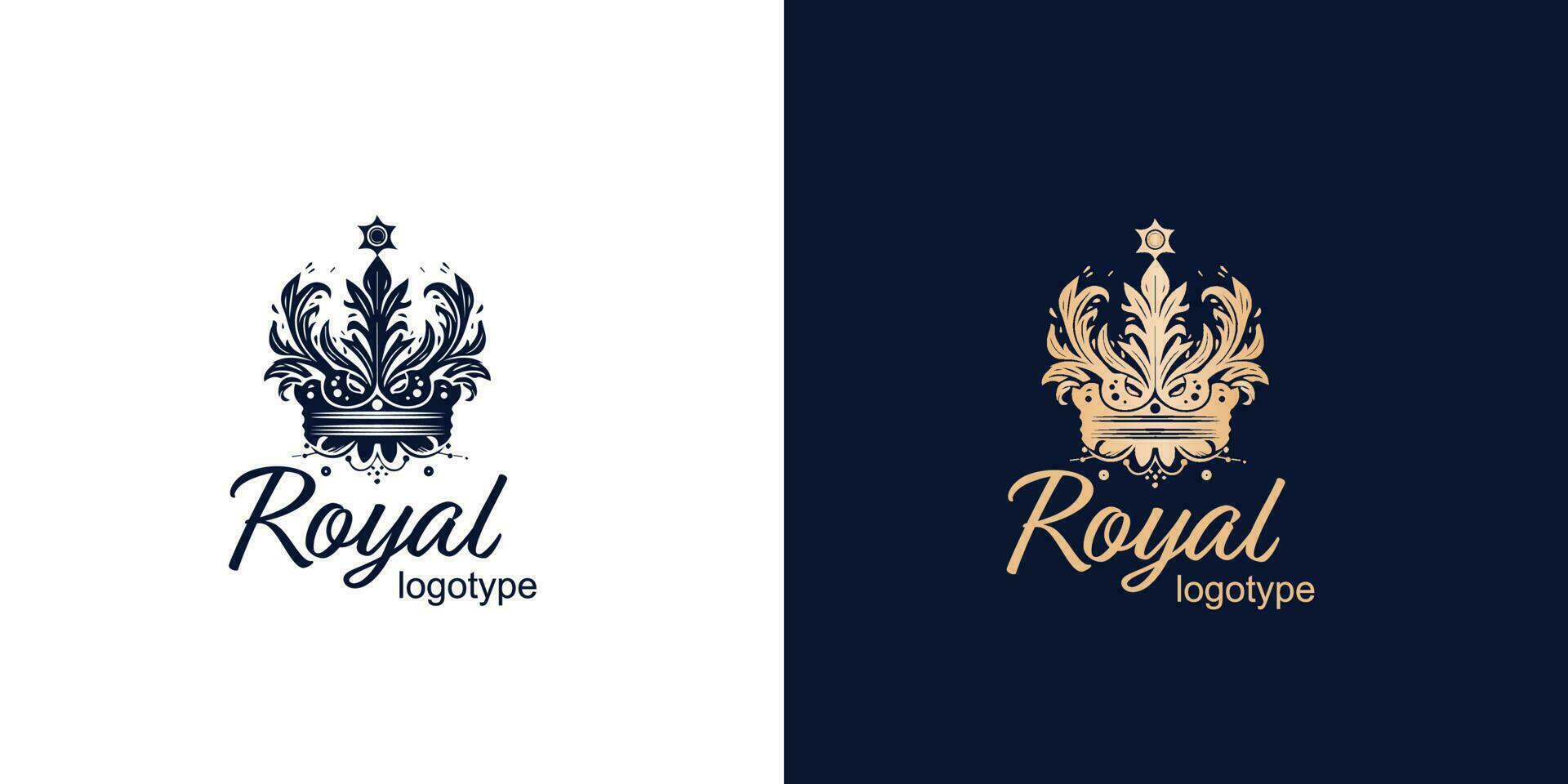 Crown Luxury Concept Logo Design Template on blue and white background. Logotype vector sign