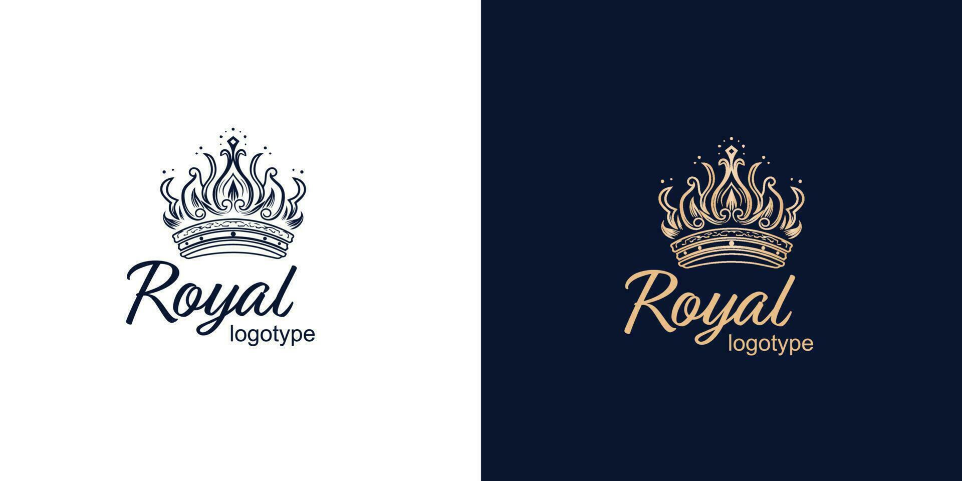 Crown Luxury Concept Logo Design Template on blue and white background. Logotype vector sign