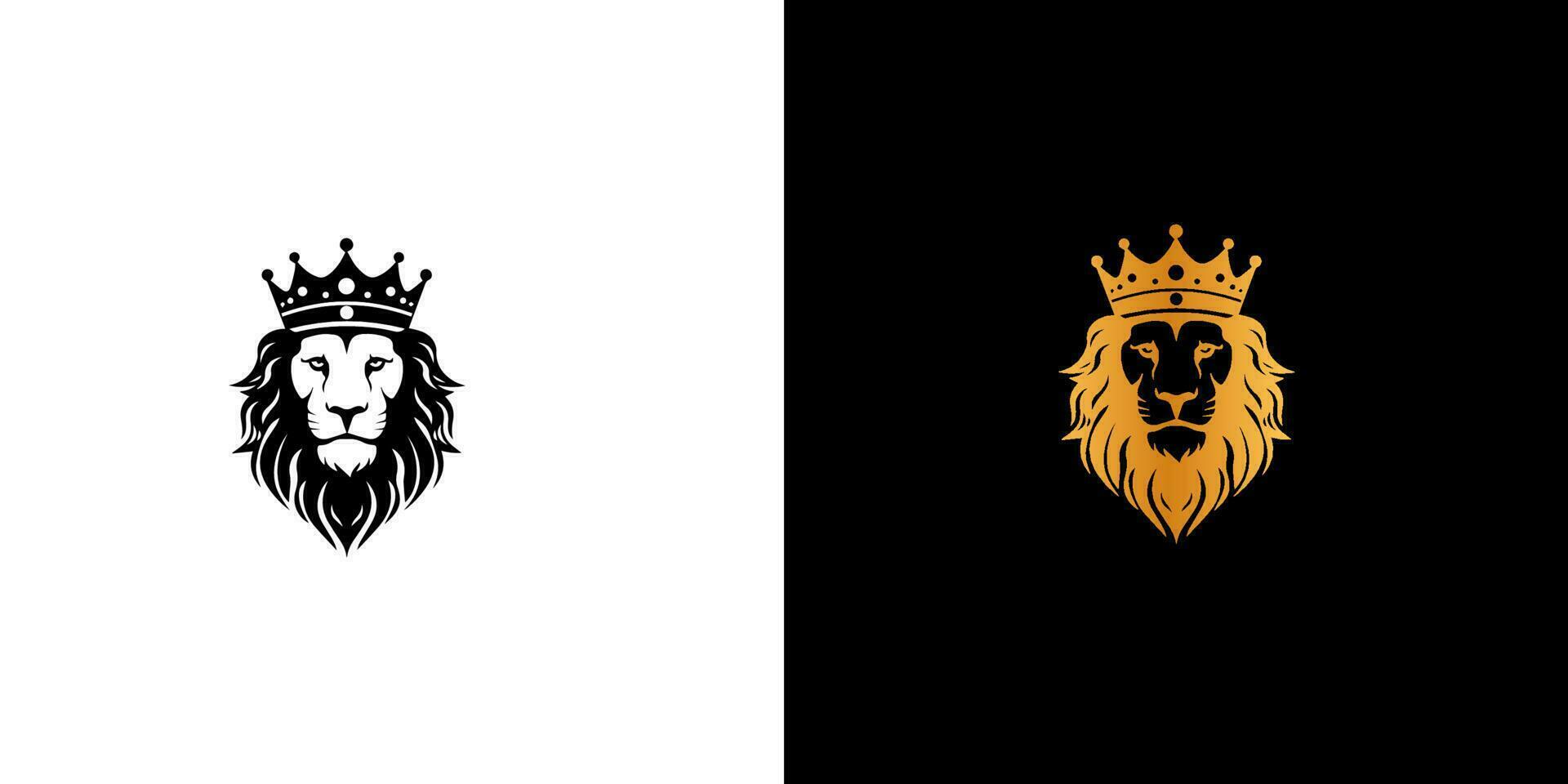 Royal king lion crown symbol. Elegant black and gold Leo animal logotype. Premium luxury brand identity icon. Vector illustration design template