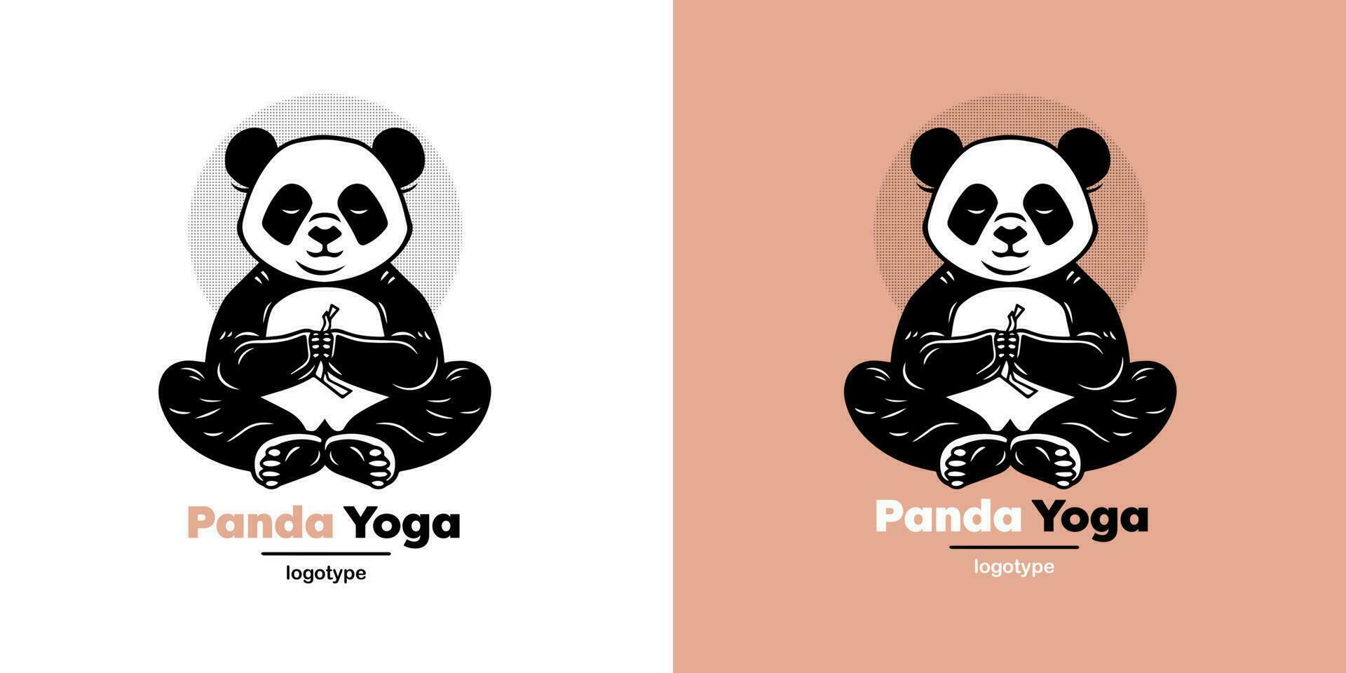 Vector Logo Illustration Panda Simple Mascot of Yoga Style. Logotype mark design template on white and pink background